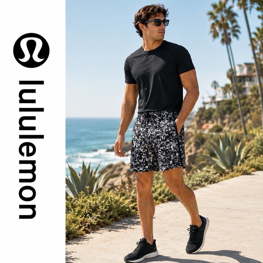 Lululemon Athletica Men's Training Shorts Sz L Photo Collage Print Lined Running